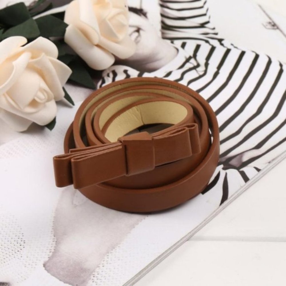 Belt ~ Leather Double-Layers Bow Tie Solid Coffee Waist Belt